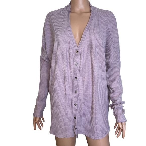 Out From Under Jojo Oversized Thermal Button Top Urban Outfitters lavender SZ L - Picture 3 of 12